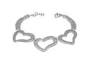Stainless Steel Silver Tone Love Heart Charm Womens Link Chain Bracelet