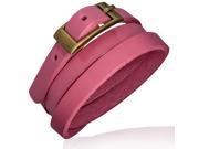 Pink Leather Alloy Silver Tone Belt Buckle Wristband Wrap Multi Layer Bracelet