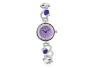 Fashion Alloy Silver Tone Violet Purple White Round Dial Womens Bracelet Watch