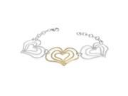 Stainless Steel Two Tone Trio Concentric Open Love Heart Link Womens Bracelet