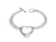 Stainless Steel Silver Tone Multi Strand Love Heart Link Toggle Womens Bracelet