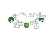 Fashion Alloy Green Evil Eye Beads Ball Heart Love Charm Womens Bracelet