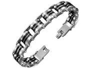 Stainless Steel Black Silver Two Tone Mens Link Chain Bracelet