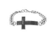 Stainless Steel Black Silver Tone Religious Cross Lord s Prayer Men s Chain Bracelet