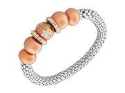 Stainless Steel Mesh Chain Rose Gold Silver Tone Flowers Floral Design White Crystals CZ Stretch Womens Bracelet
