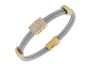 Fashion Alloy Silver Yellow Gold Tone White CZ Twisted Cable Bangle Bracelet