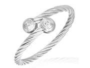 Stainless Steel Silver Tone Celtic Twisted Wire Womens Cuff Bracelet with CZ