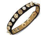 Black Faux PU Leather Gold Alloy CZ Spikes Snap Wristband Adjustable Bracelet