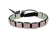 Fashion Alloy Pink CZ Black Cord Macrame Beaded Square Adjustable Bracelet