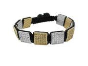 Fashion Alloy White Yellow CZ Black Cord Macrame Beaded Square Adjustable Bracelet