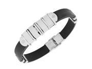 Stainless Steel Black Rubber Silicone Silver Tone Screws Mens Bracelet with Clasp