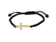 925 Sterling Silver Rose Gold Tone Black Cord Religious Cross Adjustable Bracelet