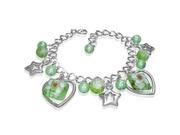 Fashion Alloy Green Glass Beads Stars Hearts Flowers Womens Link Bracelet