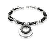 Stainless Steel Two Tone Concentric Circles Charm Link Womens Bracelet
