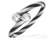 Stainless Steel Black and White Twisted Cable Wire Womens Cuff Bangle Bracelet