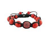 Red CZ Ball Beaded Adjustable Macrame Bracelet