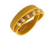 Faux Leather Yellow Rose Gold Tone White Crystals CZ Double Row Wristband Adjustable Womens Bracelet
