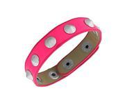 Hot Pink Patent Leather Silver Tone Spikes Snap Wristband Womens Girls Bangle Bracelet