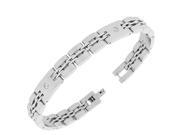 Stainless Steel Silver Tone Link Chain White Round CZ Mens Bracelet with Clasp