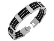 Stainless Steel Silver Black Two Tone Link Chain Mens Bracelet with Clasp