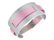 Pink Faux PU Leather Stainless Steel Silver Tone Wristband Womens Wrap Bracelet