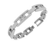 Stainless Steel Silver Tone Link Chain White Square Princess Cut CZ Mens Bracelet