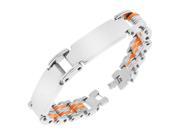 Stainless Steel Silver Tone Orange Name Tag Link Chain Mens Bracelet with Clasp
