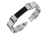 Stainless Steel Simulated Carbon Fiber Two Tone Link Chain Mens Bracelet