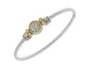 Silver Yellow Gold Tone White Crystals CZ Twisted Cable Womens Bangle Bracelet