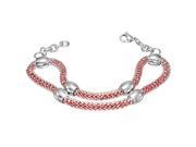 Fine Stainless Steel Silver Tone Red CZ Mesh Womens Adjustable Chain Bracelet