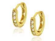 925 Sterling Silver Yellow Gold Tone White Round CZ Womens Girls Hoop Huggie Earrings