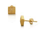 925 Sterling Silver Yellow Gold Tone White CZ Womens Square Stud Earrings