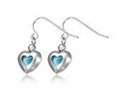 Stainless Steel Silver Tone Love Heart Shaped Blue CZ Drop Dangle Earrings