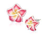Fashion Alloy Polymer Clay White Pink Hawaiian Flowers White Stud Earrings