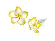 Fashion Alloy Polymer Clay White Yellow Hawaiian Flowers White Stud Earrings