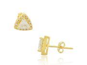 925 Sterling Silver Yellow Gold Tone Triangle White CZ Stud Earrings
