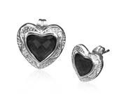 Stainless Steel Silver Tone Love Heart Black CZ Womens Stud Earrings