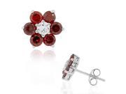 925 Sterling Silver Red CZ Womens Flower Floral Design Stud Earrings