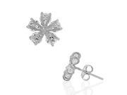 925 Sterling Silver Round CZ Womens Flower Floral Design Stud Earrings