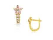 925 Sterling Silver Yellow Gold Tone White Pink CZ Flower Hoop Huggie Small Earrings