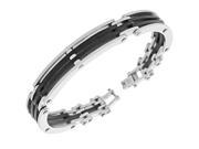 Stainless Steel Black Silver Tone Rubber Silicone Men s Link Bracelet