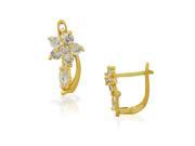 925 Sterling Silver Yellow Gold Tone White Clear CZ Flower Hoop Huggie Small Earrings