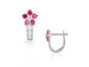 925 Sterling Silver White Pink CZ Flower Hoop Huggie Small Earrings