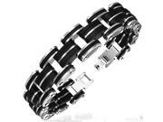 Stainless Steel Two Tone Black and Silver Mens Link Bracelet