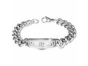 Stainless Steel Silver Tone Mens Greek Key Link Chain Bracelet with Clasp