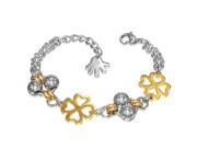 Stainless Steel Two Tone Womens Links Chain Flowers Floral Clover Bracelet with Clasp