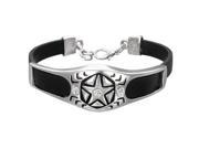 Stainless Steel Black Rubber Silicone Star White CZ Silver Tone Mens Womens Bracelet