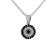925 Sterling Silver Evil Eye Hamsa White Black CZ Womens Pendant Necklace