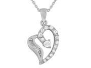 925 Sterling Silver Love Heart Charm Baguette Round White CZ Pendant Necklace
