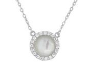 925 Sterling Silver Solitaire Simulated Mother of Pearl White CZ Pendant Necklace
